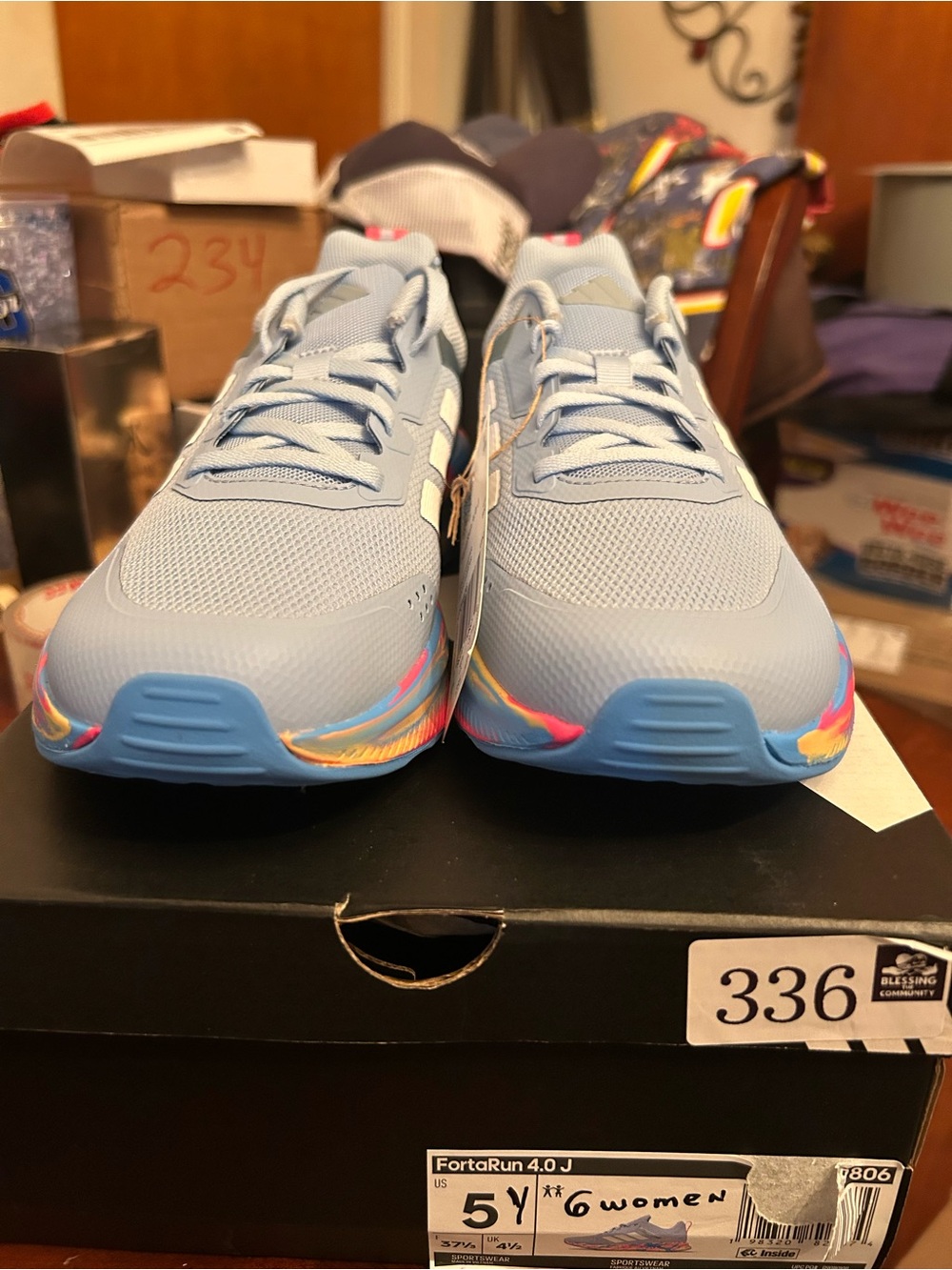 Adidas Sky Blue FortaRun Lace-Up Sneakers with Colorful Midsoles